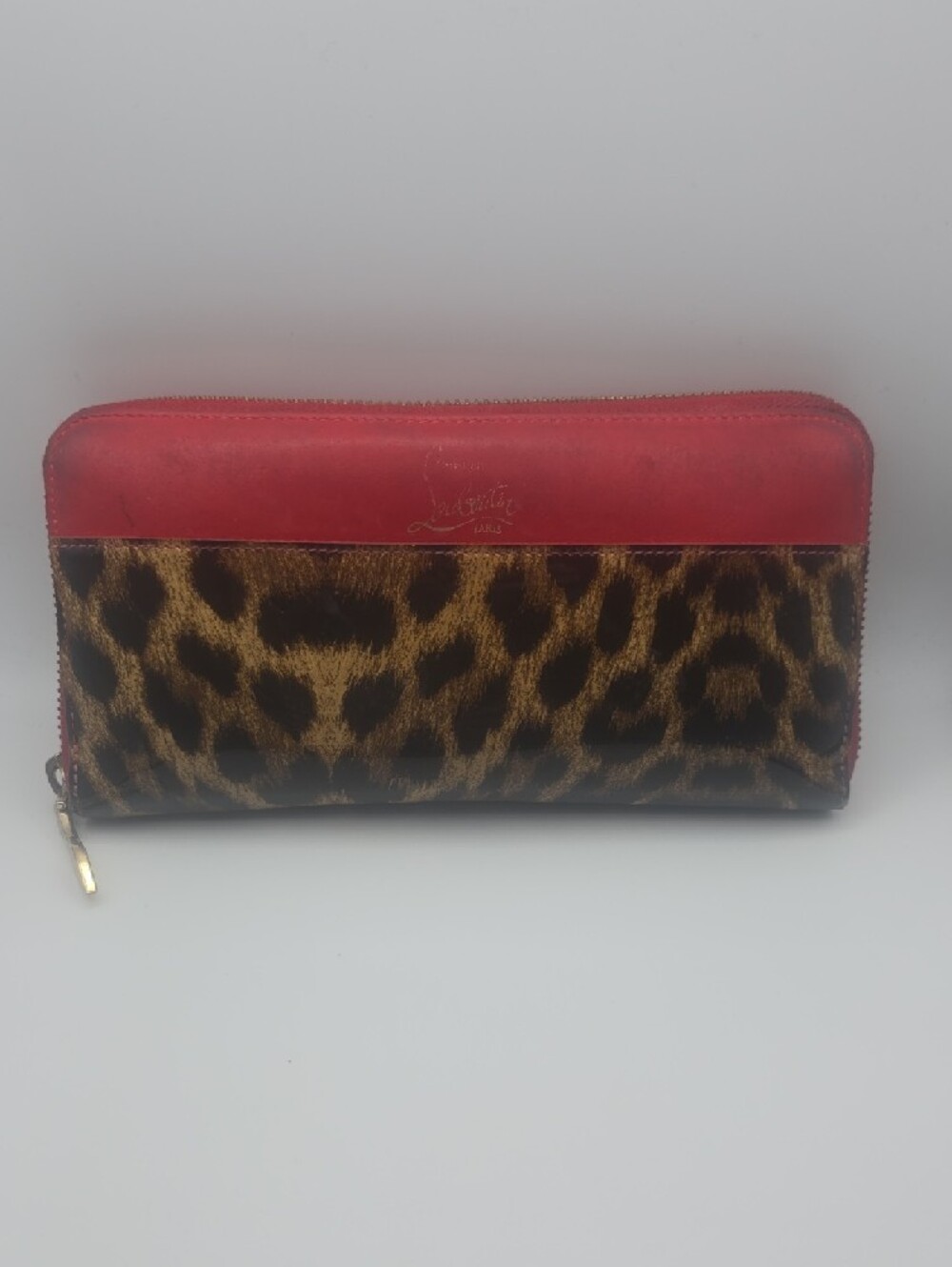 Christian Louboutin Red/Leopard Color Block Long Zippy Wallet (RARE)(GOOD) ✨️🐆✨